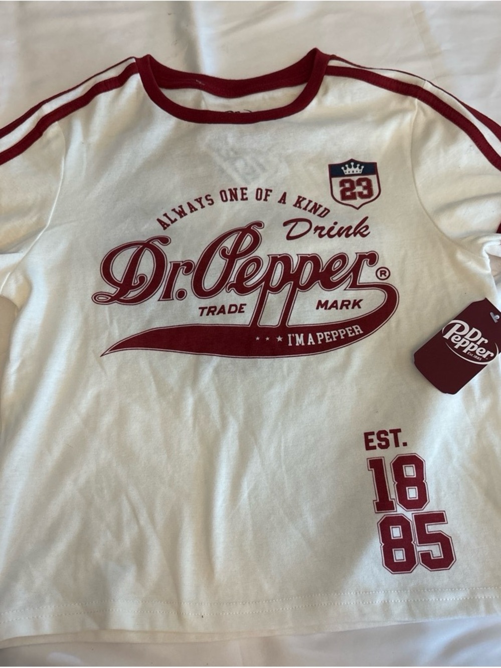 Dr Pepper Women's White Short Sleeve Logo Tee — Red Trim